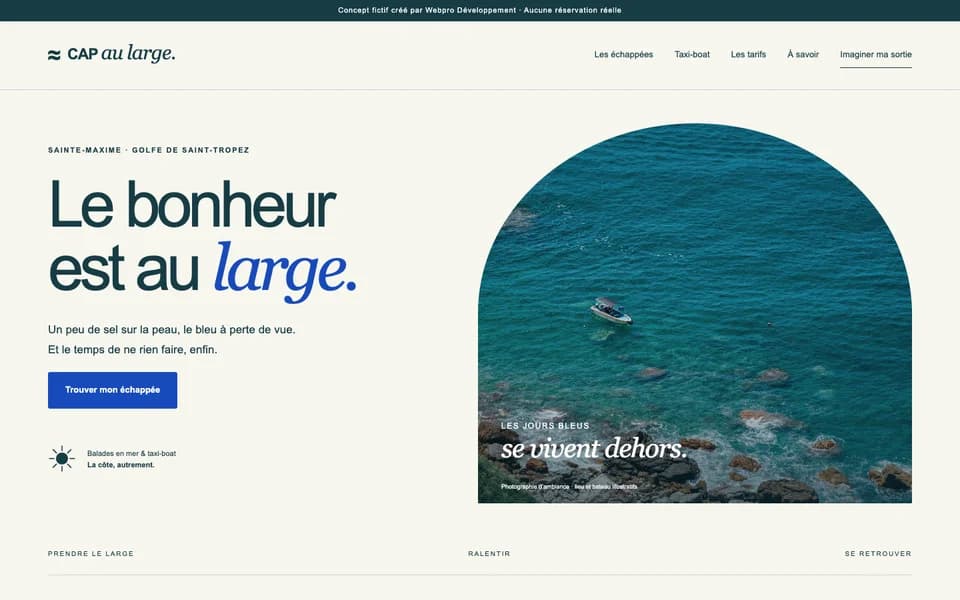 Projet Cap au large - site web réalisé par Webpro Développement