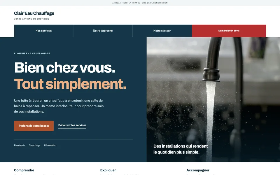 Projet Clair’Eau Chauffage - site web réalisé par Webpro Développement