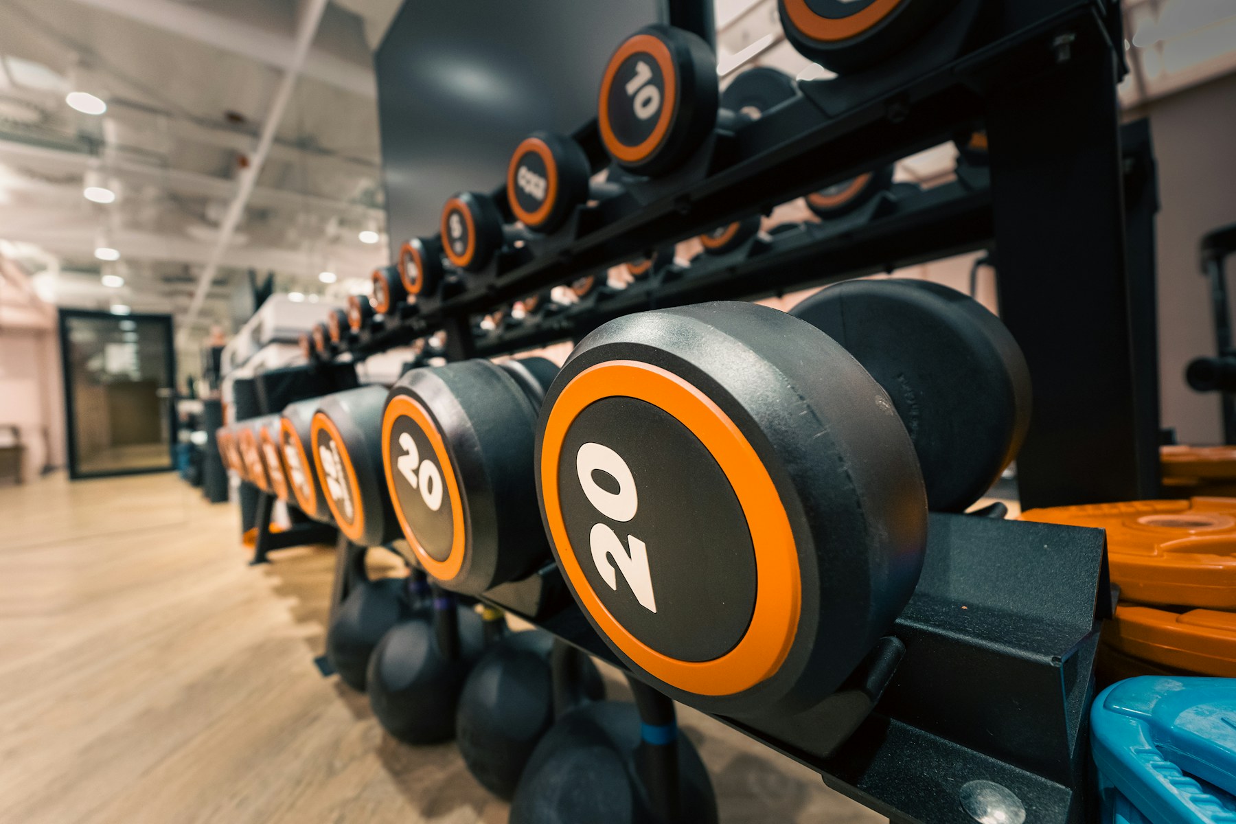 Haltères et équipements dans une salle de sport